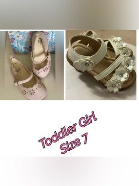 GAP Flats & White Flower Sandals- Summer Shoe Bundle Toddler Girl 7